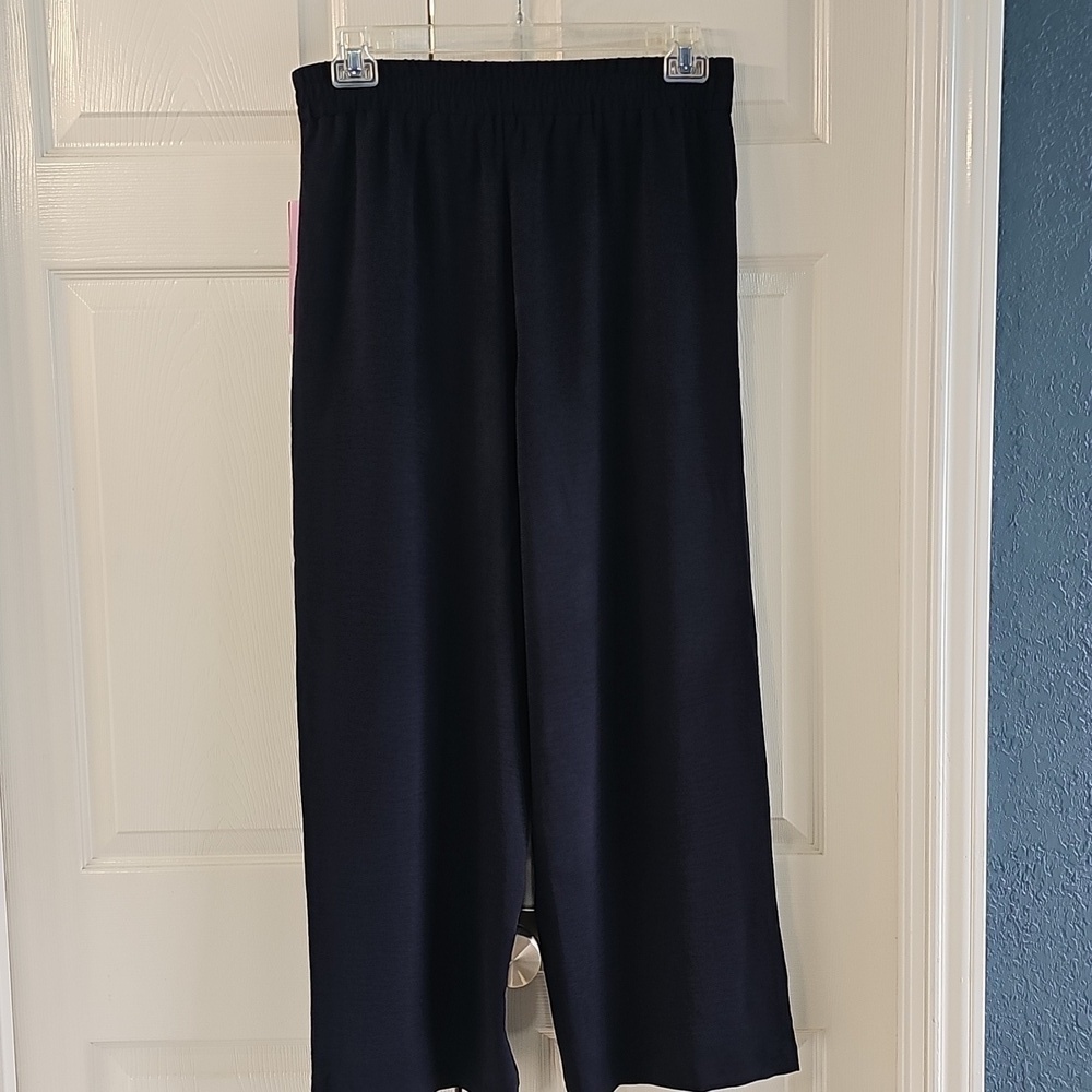 NWT New York Clothing CO Wide Leg Pull On Belted W Tie Petite Large (PL) Navy - Picture 9 of 16